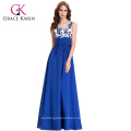 Grace Karin sin mangas azul Appliqued vestidos de noche de gasa larga CL007512-1